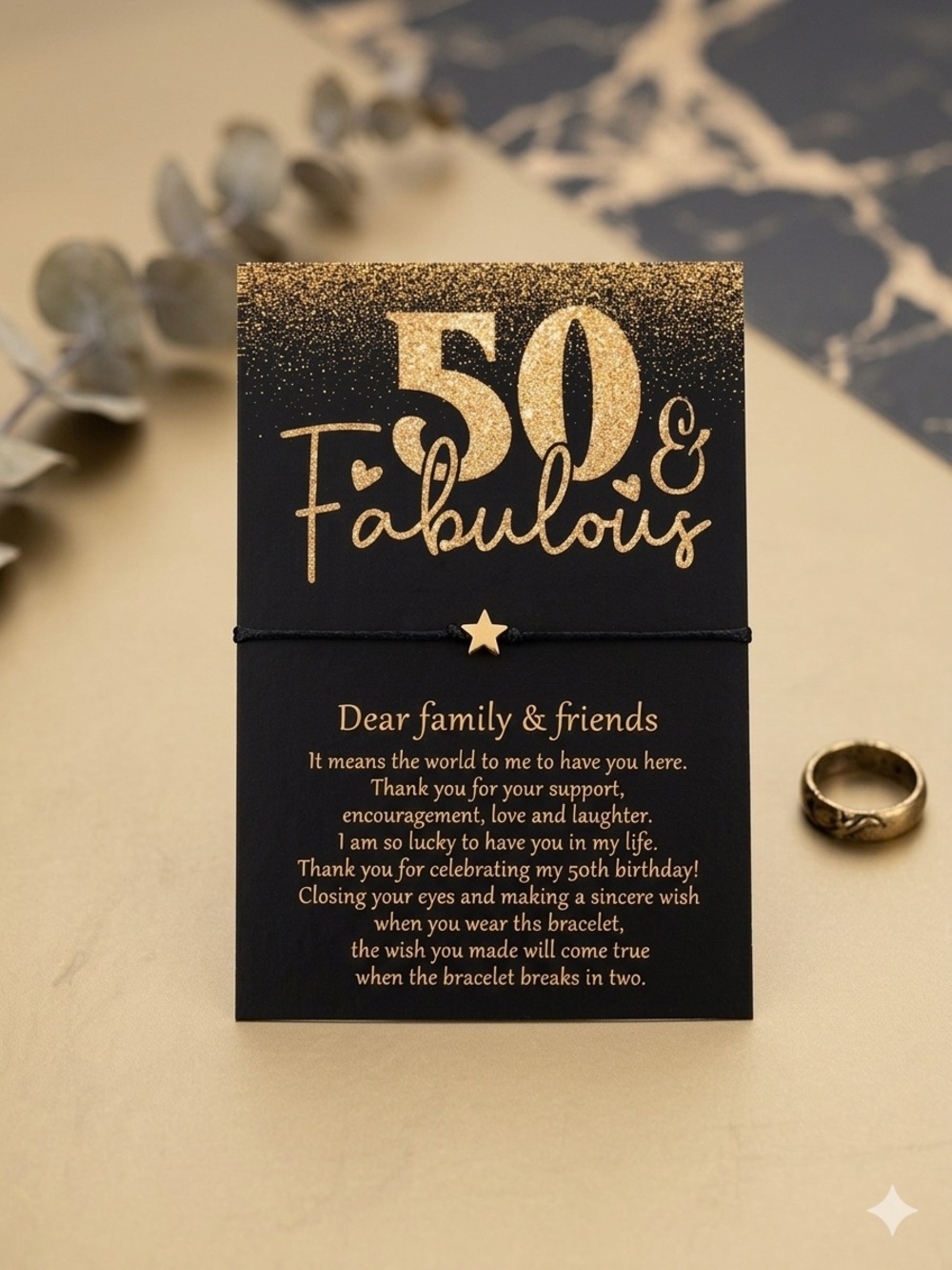 50 & Fabulous Gold Star Bracelet Card
